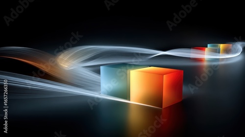 Dynamic light flow visuals abstract space digital art dark setting