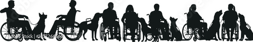 PrintSilhouette vector of wheelchair users with service dogs, highlighting assistance, companionship, mobility support, and disability inclusion through trained animal helper