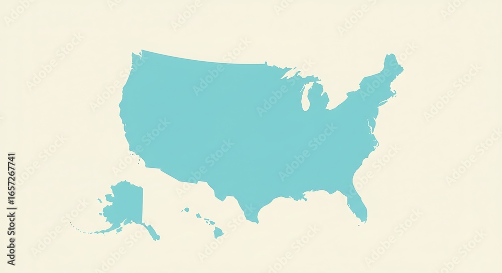 Obraz premium United States Map in Teal on Cream Background