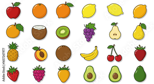 a collection of colorful cartoon-style fruit icons.