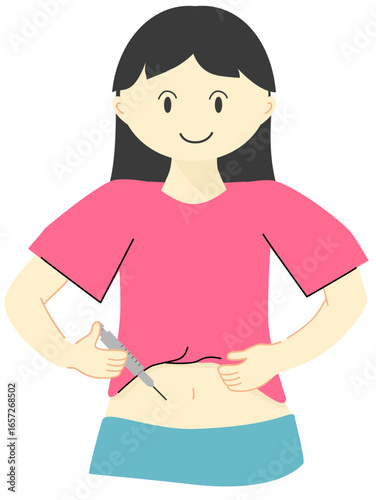 A woman with diabetes injecting herself with insulin in her abdomen, ovulation-triggering injection