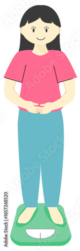 A woman weighing herself, healthcare