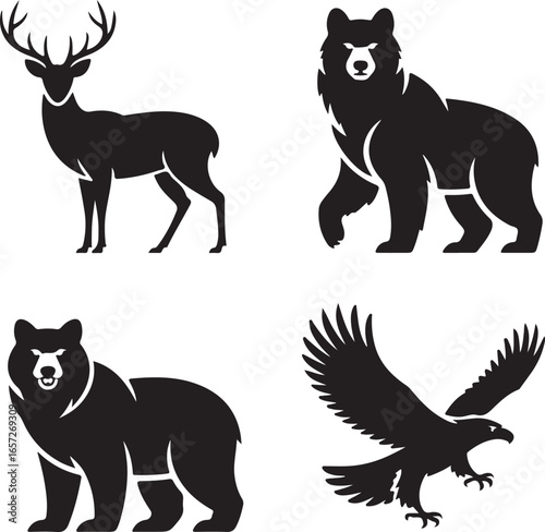 set of animals silhouettes vector