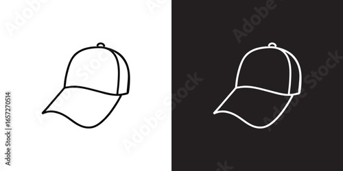 Cap Hat Black and White line . Cap Logo Vector .Baseball hat icon. Cap icon. Vector illustration.