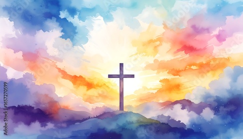 Colorful clouds and cross