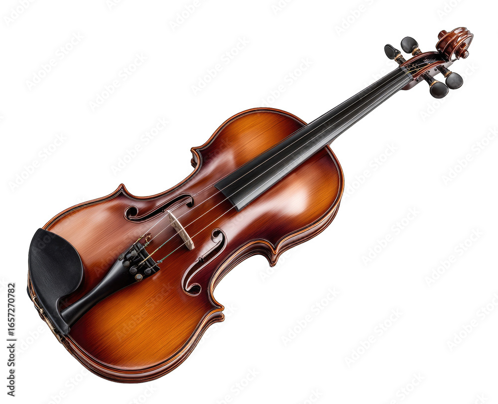 Fototapeta premium Wooden violin, rich brown hue, angled view