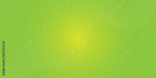 vector Green background with line waves and gradient variation dots. Modern