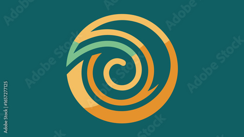 Swirling abstract logo with orange and teal curved elements on a dark teal background Keywords: abstract, logo, design, swirling, graphic, symbol, icon, branding, identity, business, modern, clean