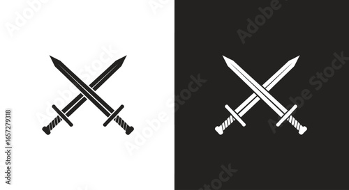 Two crossed swords symbolizing medieval combat battle duel war and historical weaponry concept