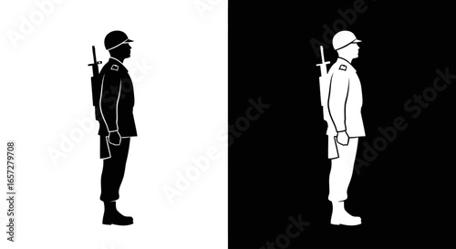 Two soldiers standing symbol representing war authority army defense power and military officer concept