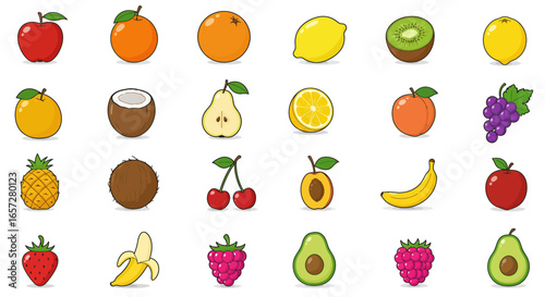collection of colorful cartoon-style fruit icons