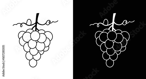 Vector silhouette grape bunch black and white icon