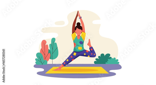 Woman in yoga pose on a mat outdoors, showcasing health, balance, and mindful living. Ideal for fitness, wellness, and lifestyle content.