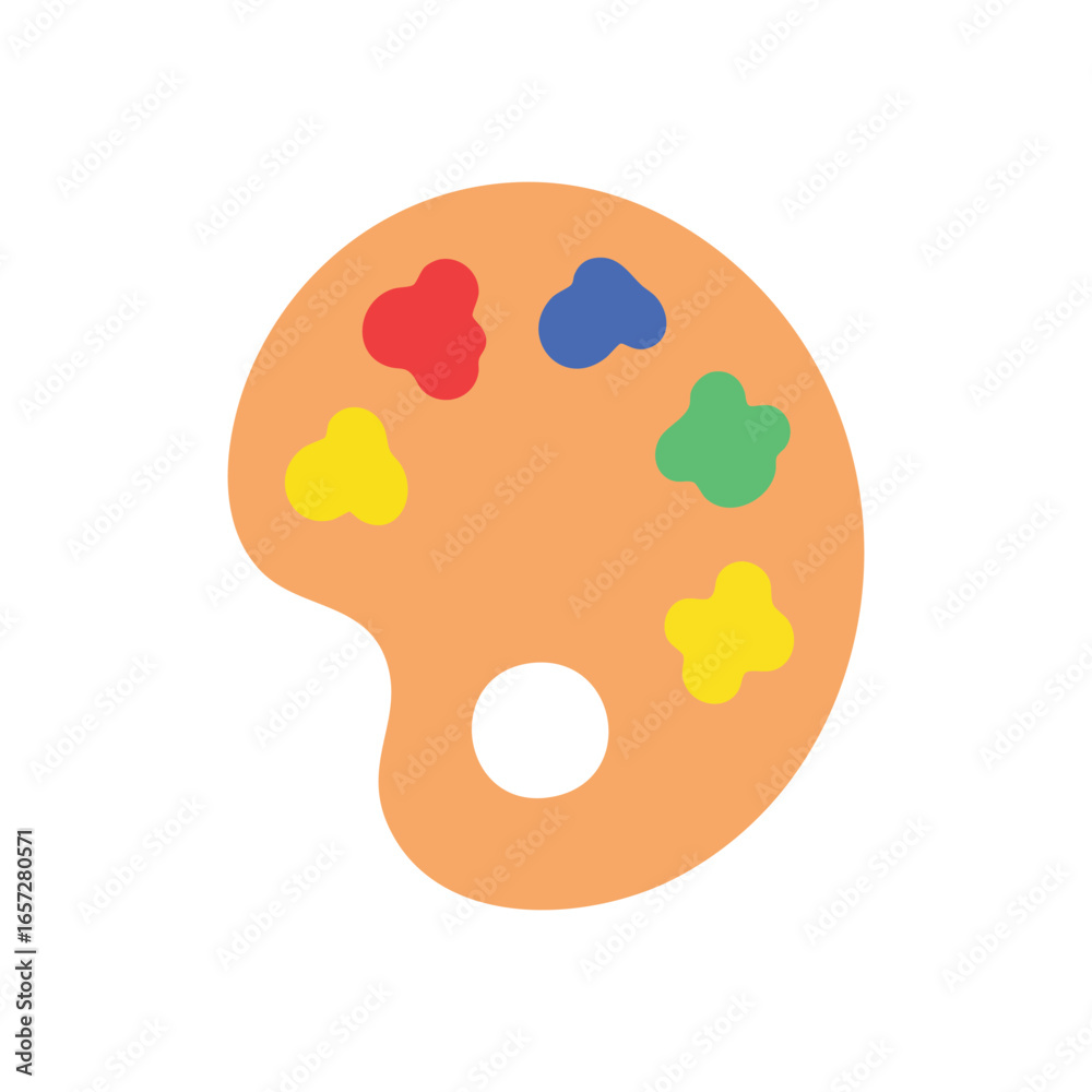 Fototapeta premium Artistic Color Palette Flat Design. A simple yet vibrant graphic of an artists tool, filled with bright hues. Represents creativity, imagination, and artistic expression.