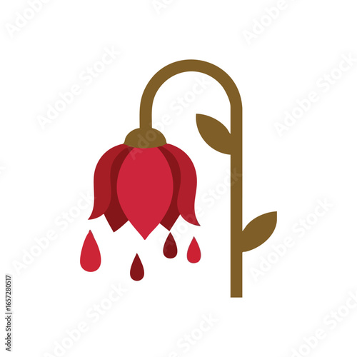 Symbolic Red Flower Loss. A poignant illustration of a wilting scarlet blossom shedding crimson drops, conveying grief, pain, and profound sorrow.