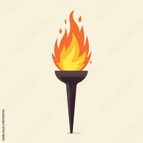 A stylized flaming torch with orange and yellow flames atop a black handle.