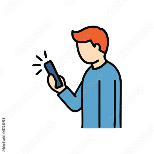 Person Engaged with Mobile Device. An individual engrossed in their handheld gadget, symbolizing widespread reliance on technology and digital interaction in contemporary life.