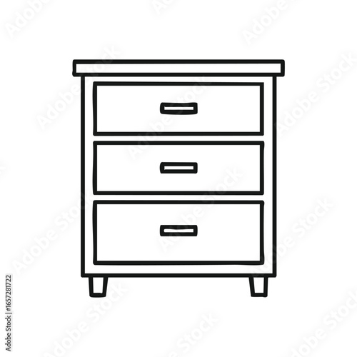 Minimalist Three Drawer Dresser. A clean, artistic depiction of a furnishing item for bedroom or office storage, featuring multiple pull-out sections for neat organization.