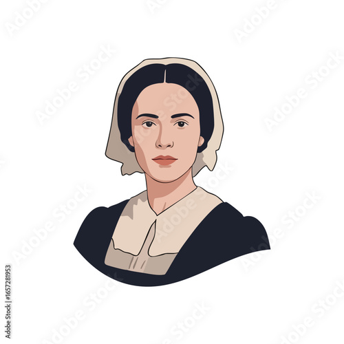 Historical Woman Character Portrait. Artistic rendition of a dignified female in traditional attire. Her composed expression conveys an enduring spirit and quiet determination.