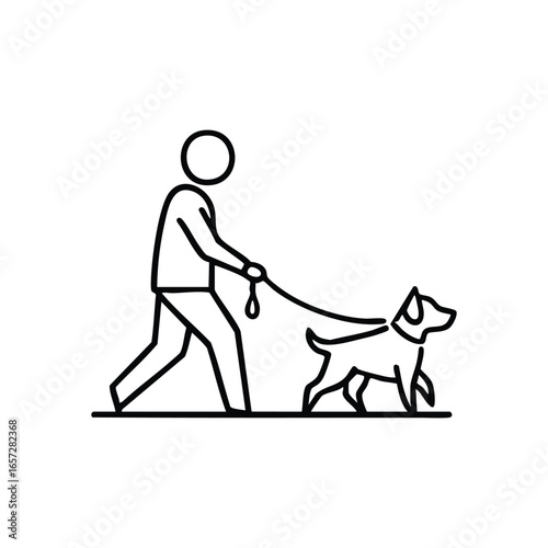 Dog Waste Cleanup Symbol. Responsible canine ownership concept. A person collects pet refuse, highlighting urban hygiene and public park etiquette. Ideal for pet care, city rules, or environmental.