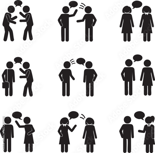  Stick Figure Conversation. Vector Set. People Communication and Conversation.