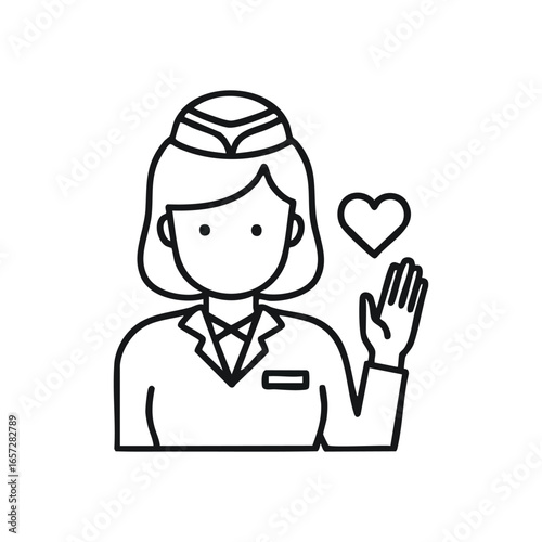 Air Hostess With Heart Gesture. Iconic illustration of an airline professional extending a warm welcome, symbolizing excellent customer service and care.