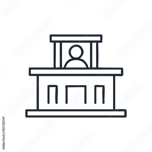 Service Point Desk Icon. A simple graphic of an individual at a counter, perfect for depicting customer assistance, reception, or formal address.