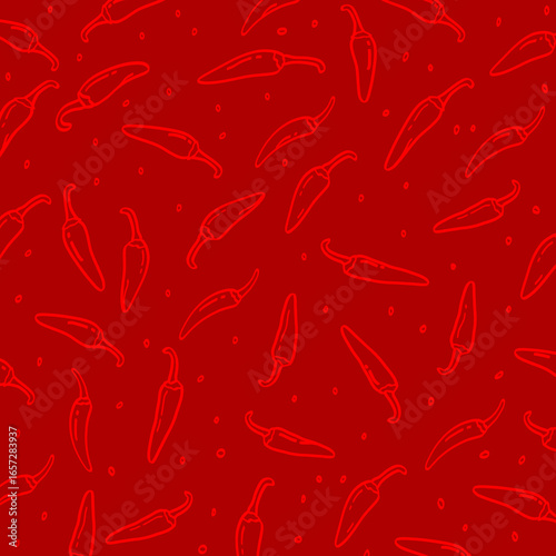 Chili Pattern Seamless Doodle Drawing Illustration Vector Background