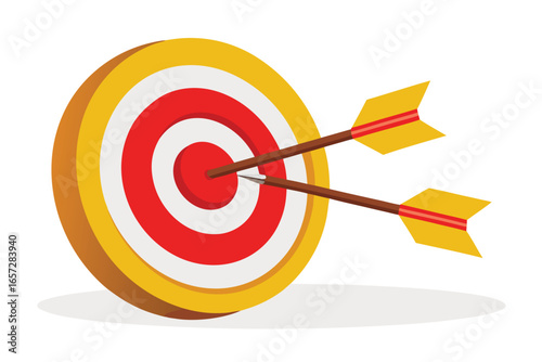 Perfectly hit bullseye target with two arrows for business success and goal achievement
