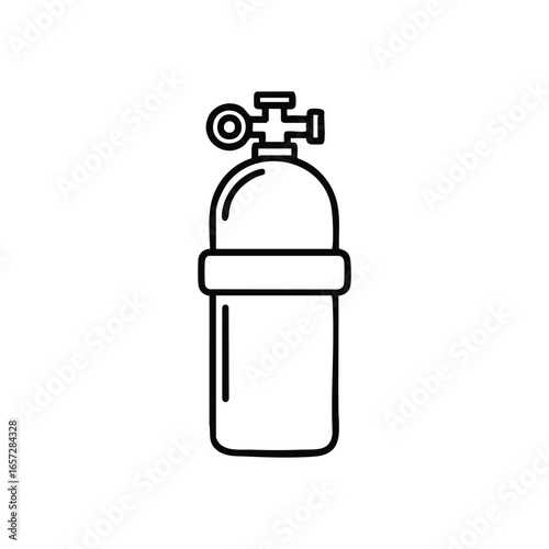 Oxygen Cylinder Minimalist Icon. Clean graphic of a respiratory air vessel on a dark background. Symbolizes safety, underwater exploration, and vital life support.