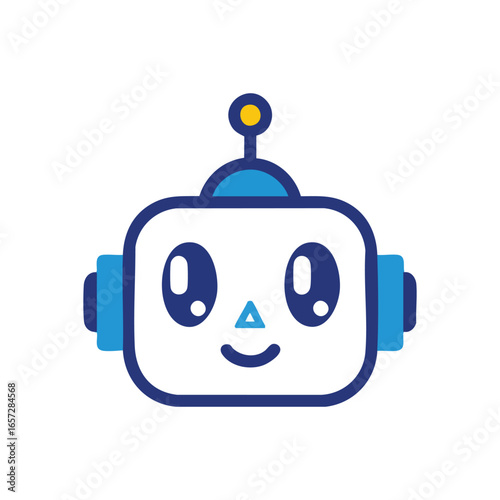 Cheerful AI Robot Head Avatar. Adorable digital assistant character graphic. Great for tech, education, or communication, symbolizing modern innovation and friendly interaction.