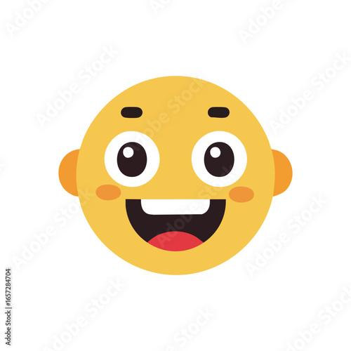 Delighted Smiling Icon. This vibrant yellow avatar depicts pure elation and merriment. Its wide grin and expressive eyes convey immense amusement and cheerful emotions. Ideal for positive designs.