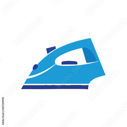 Modern Electric Iron Icon. A sleek domestic appliance illustration in vibrant blue and white. This pressing tool symbolises neatness, efficiency, and garment care.