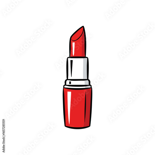 Vibrant Red Lipstick Illustration. Bold scarlet cosmetic in a graphic artistic style. This icon embodies allure, femininity, and self expression. Perfect for modern beauty concepts.
