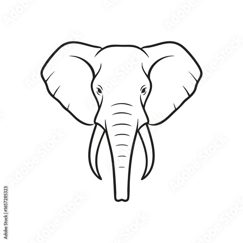 Majestic Elephant Head Illustration. This bold graphic depicts the regal visage of a powerful pachyderm. Its iconic silhouette symbolizes strength and wisdom, standing out against a dark backdrop.