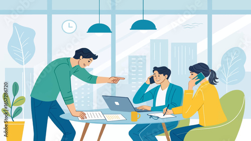 Professional team collaborating in a modern office, discussing strategy and communication to enhance teamwork and productivity for business success.