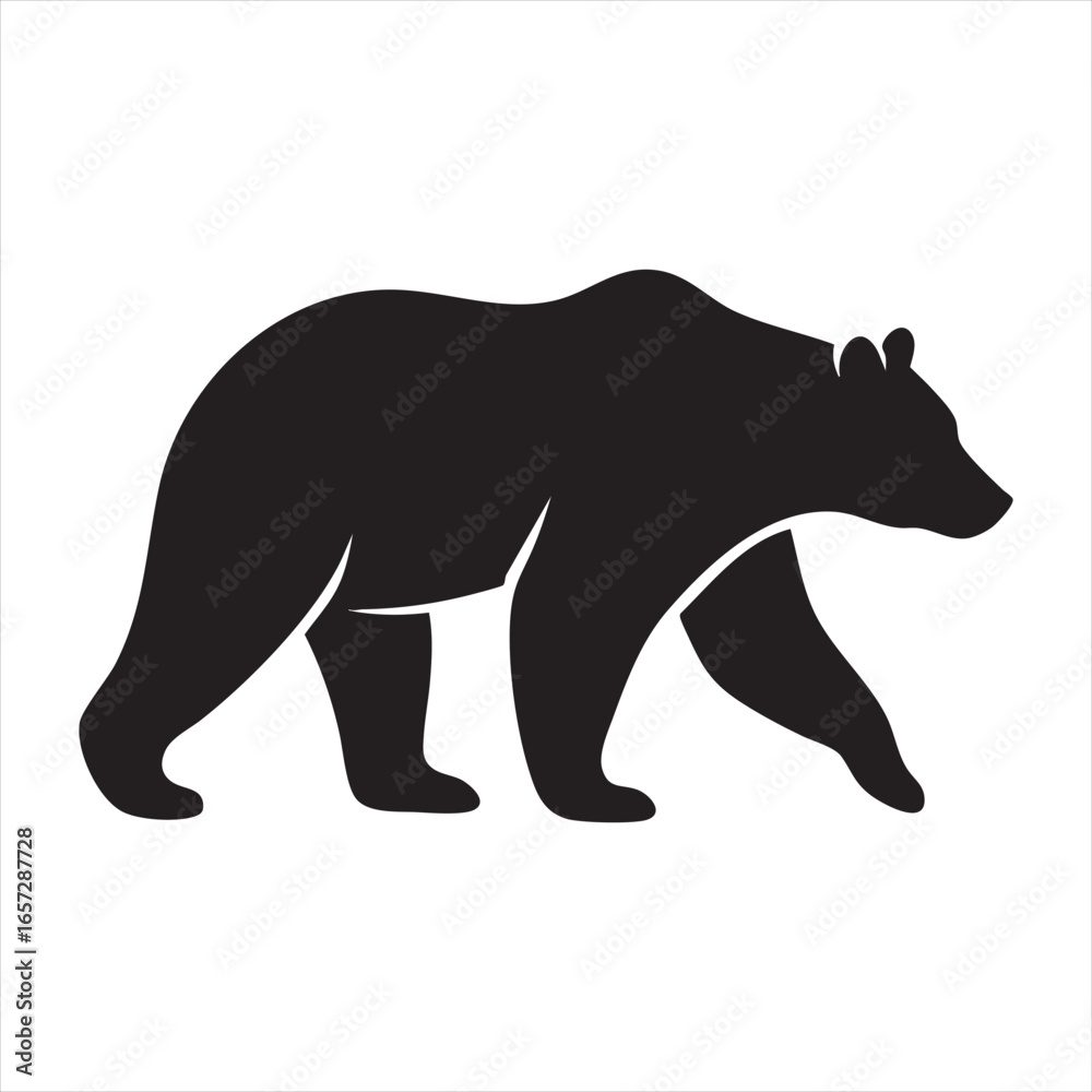 Fototapeta premium A striking black silhouette of a grizzly bear in profile, showcasing its powerful build and distinctive hump