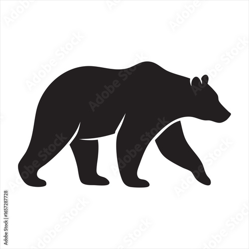A striking black silhouette of a grizzly bear in profile, showcasing its powerful build and distinctive hump
