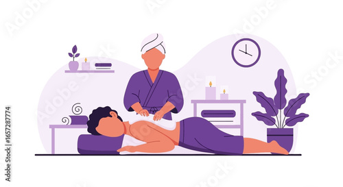 A person enjoys a relaxing back massage at a tranquil spa, surrounded by soothing elements. Ideal for wellness, self-care, and luxury health concepts.