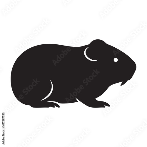 A simple, black silhouette of a guinea pig, showcasing its rounded body and distinctive ears in a clean, graphic style