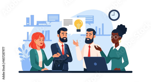 Diverse business team collaborating in an office meeting, discussing new ideas and strategy. Perfect for corporate communication and innovation concepts.