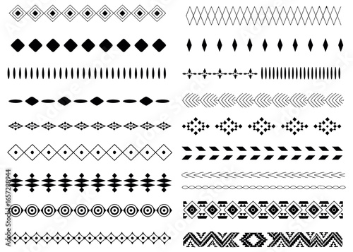 Diverse Collection of Tribal Border Designs Intricate Patterns in Black and White for Creative Projects and Artistic Inspirations