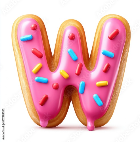 Pink Glazed Donut Letter W with Sprinkles