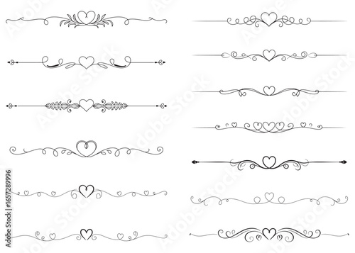 Elegant Dividers with Hearts and Swirls for Romantic Invitations and Valentine's Day Designs a Collection of Decorative Elements