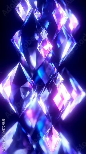 Mesmerizing Geometric Crystal Formation with Shimmering Neon Light Effects and Dynamic Movement