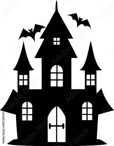 Wallpaper Mural Spooky Halloween haunted mansion castle illustration with bats flying around the building Torontodigital.ca