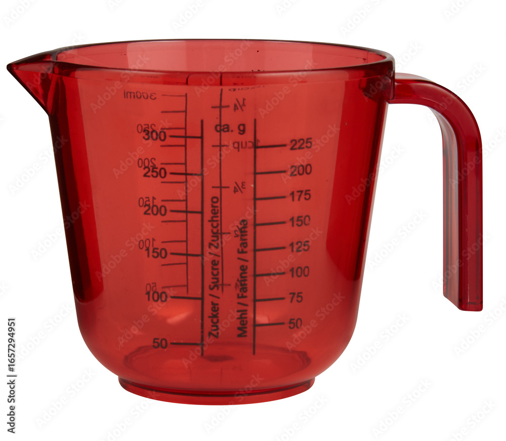 Red measuring cup cut out isolated transparent background Red measuring cup cut out isolated transparent background