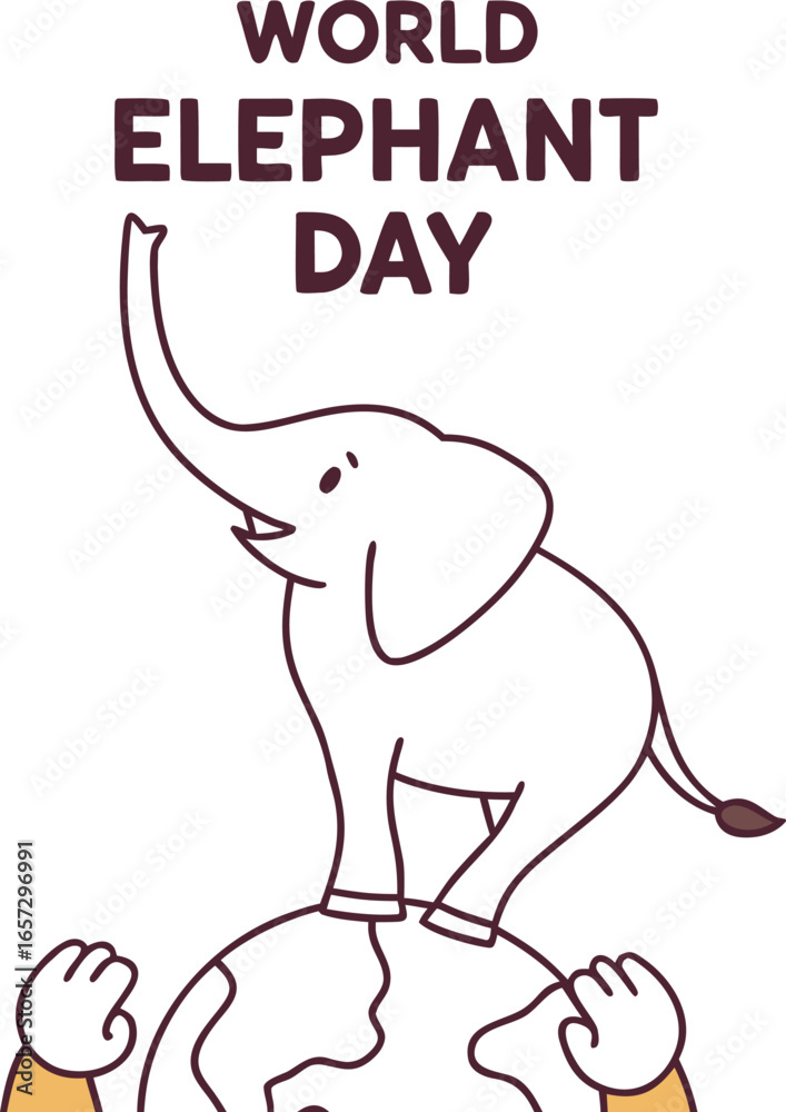 Obraz premium World Elephant Day Poster - Cute Elephant on Earth Globe with Sunburst Effect