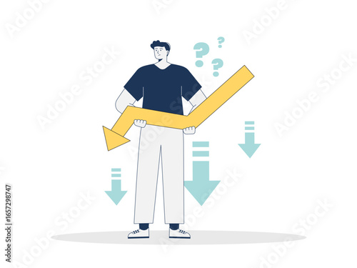 Businessman suffering from financial loss. Trading illustration. Character design. Flat vector illustration.