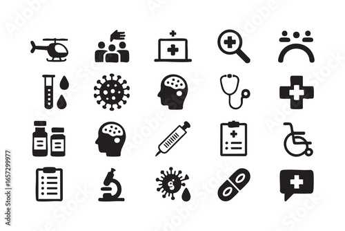 Health Treatment and Emergency Medical Icons for Hospitals, Doctors, and Patients